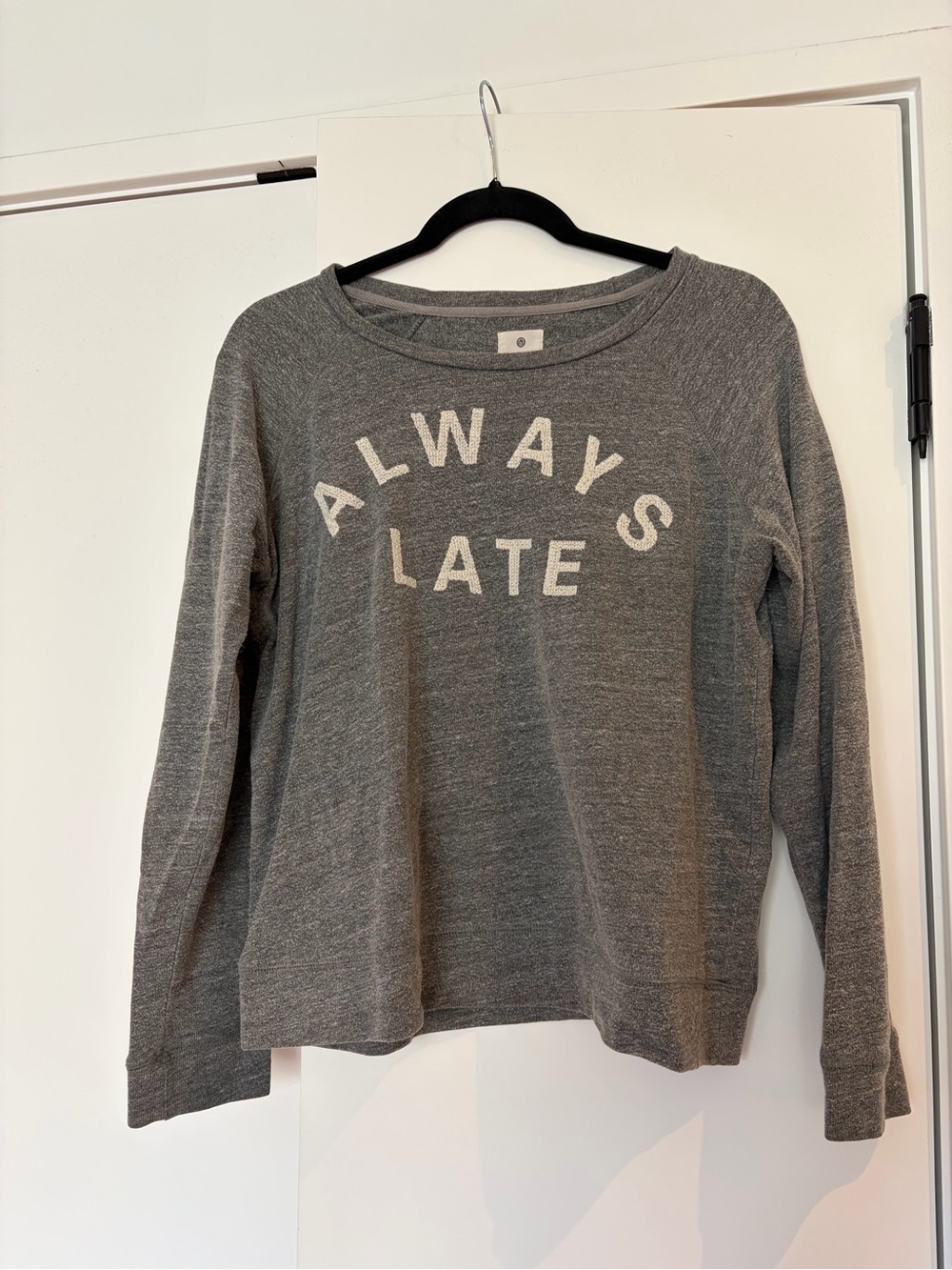 Sundry Always Late Graphic Pullover Sweater - Gray